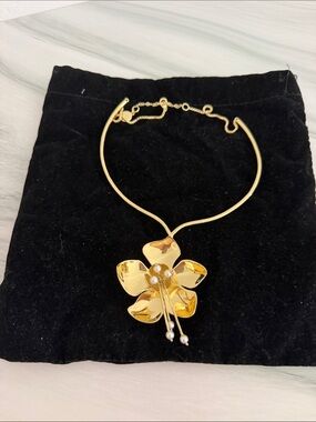 Gold Flower Pendant Necklace with Pearl Accents - Women Jewelry